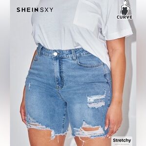SHEIN Blue Jean Shorts Distressed High-Waisted
